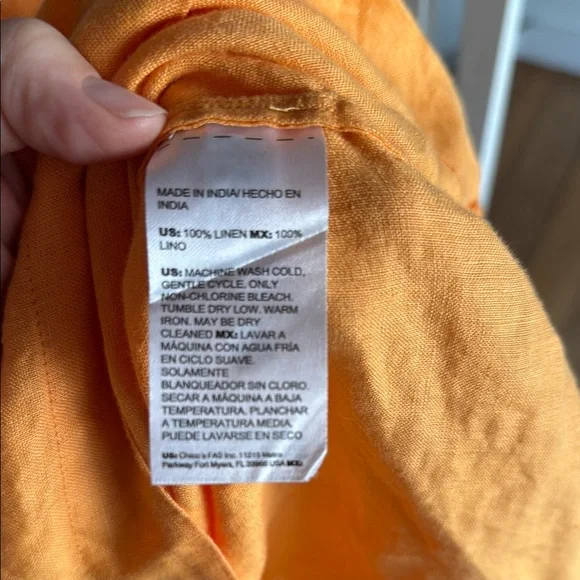 Chico's Orange Linen Short Sleeve Notched Collar Button Down - Picture 4 of 4